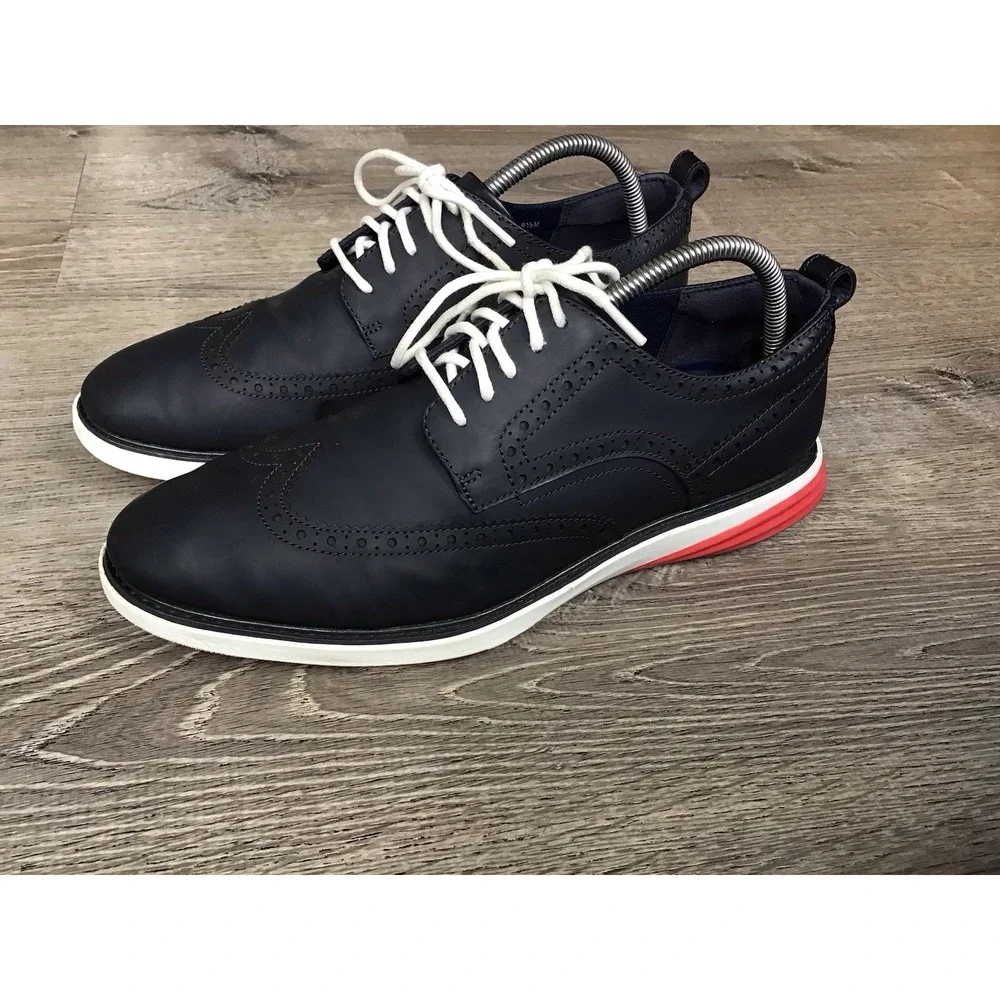 Cole Haan Men's Size 9.5 M Navy Wingtip Oxford Dress Shoes Red Sole C26318